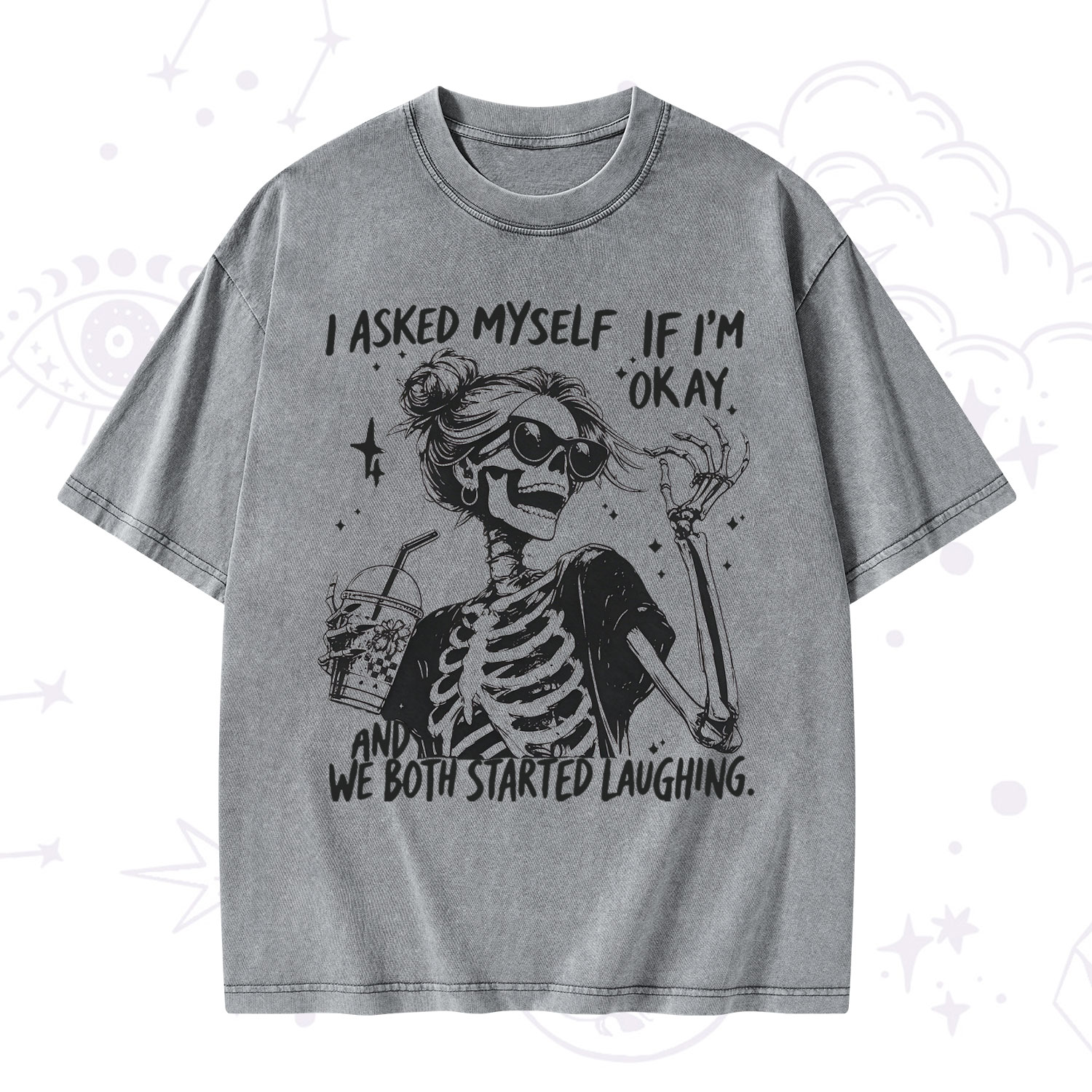 Purplehecate I Asked Myself If I'm Okay Skeleton Washed T-Shirt
