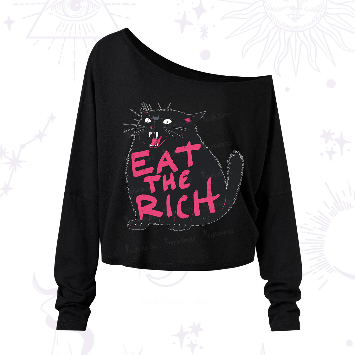 Magic Purplehecate Eat The Rich Cat One Shoulder Long Sleeve Shirt