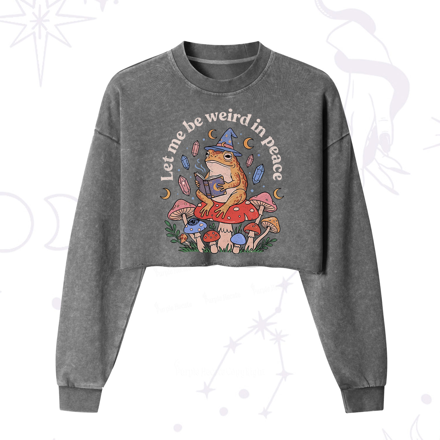 Purplehecate Let Me Be Weird in Peace Frog Cropped Washed Sweatshirt