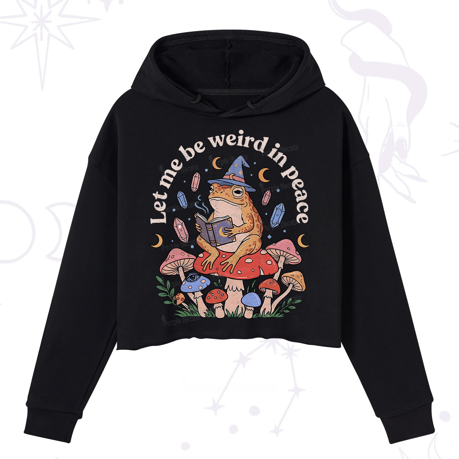 Purplehecate Let Me Be Weird in Peace Frog Crop Hoodie