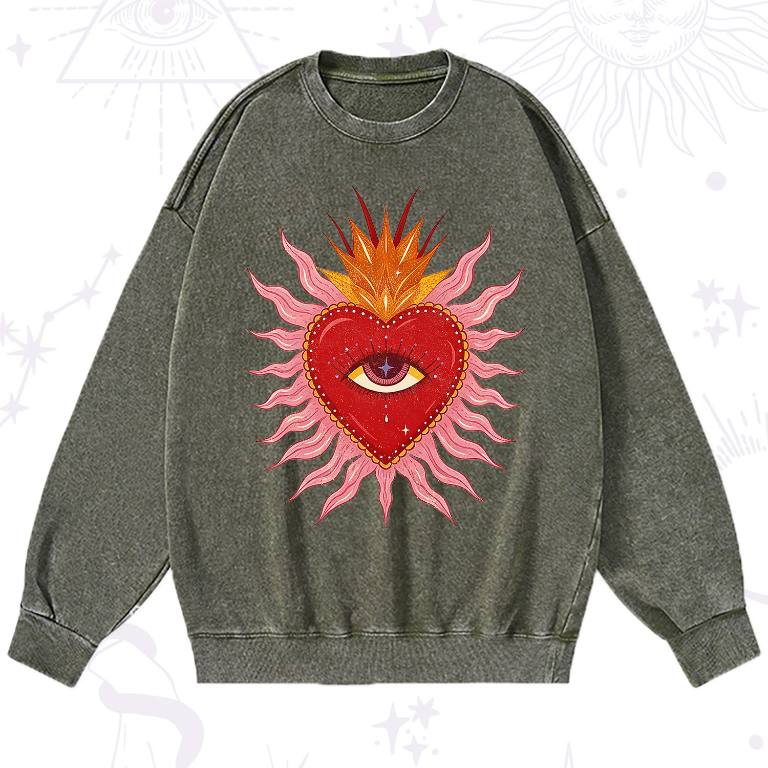 Purplehecate Sacred Flame Heart Washed Sweatshirt