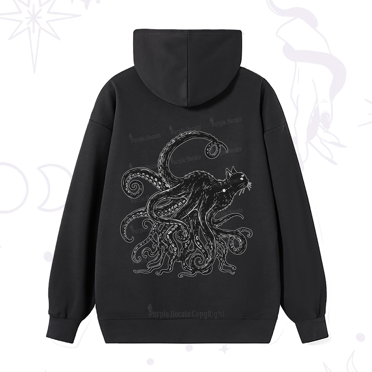 Purplehecate Black Cat with Octopus Tentacles Hoodie