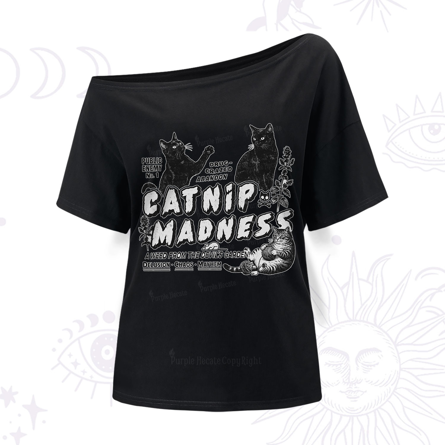 Purplehecate Catnip?Madness Cute?Cat One Shoulder T-Shirt