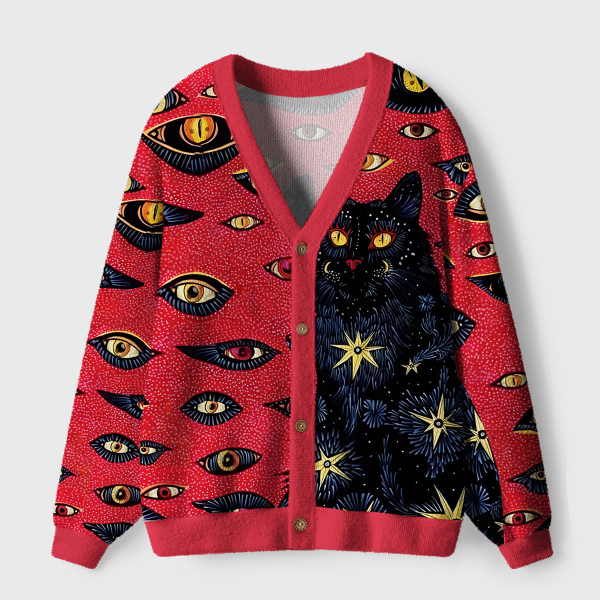 Purplehecate Cosmic Watcher Cat Ugly Cardigan Sweaters