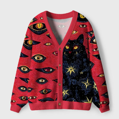 Purplehecate Cosmic Watcher Cat Ugly Cardigan Sweaters