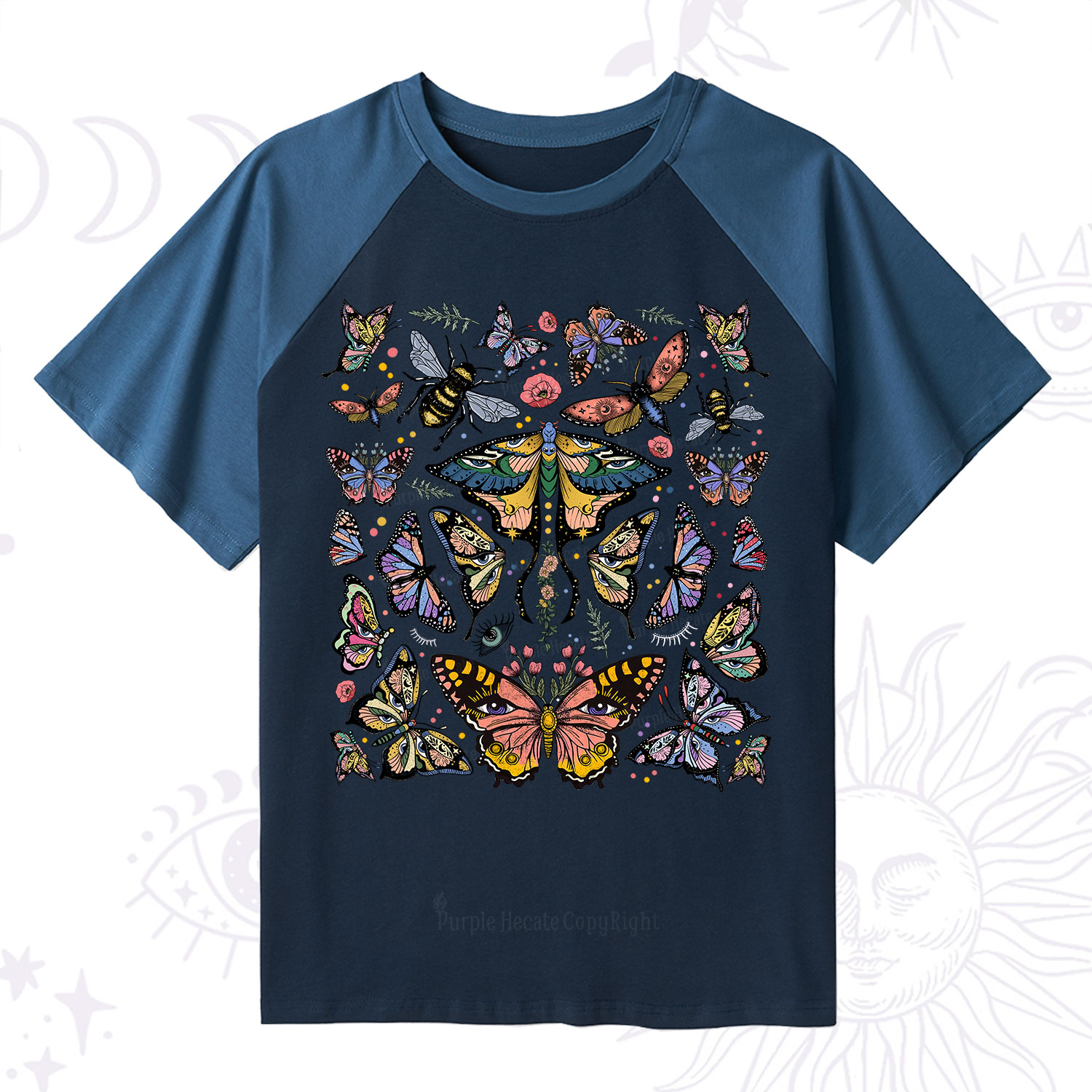 Purplehecate Mystical Butterfly & Moth Raglan Short Sleeve T‑Shirt