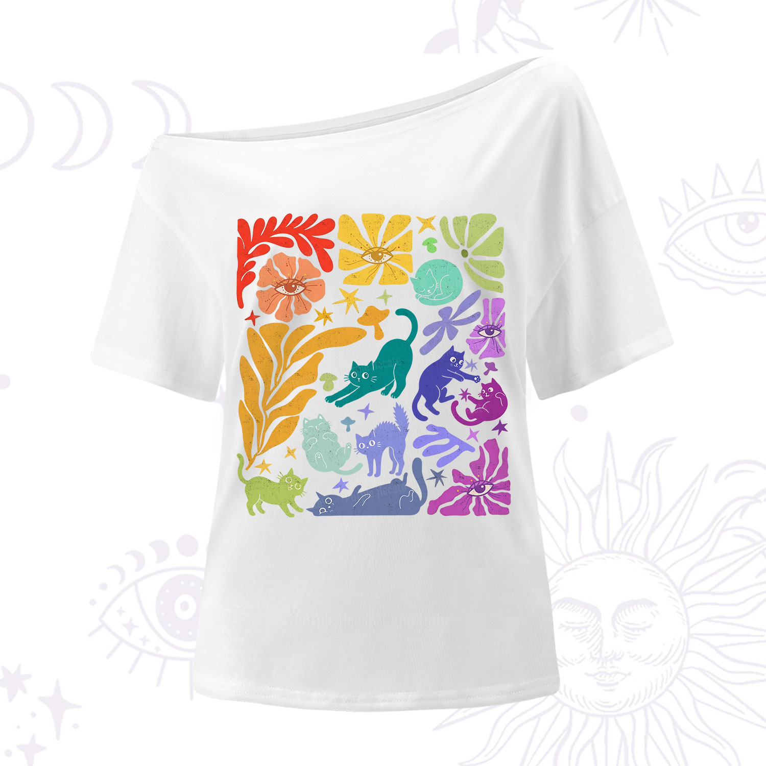 Purplehecate Rainbow Pride Cats One Shoulder T-Shirt