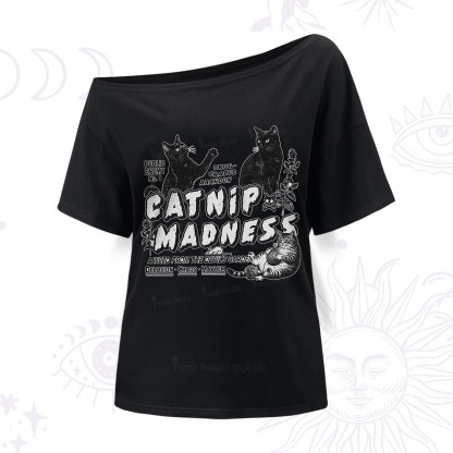 Purplehecate Catnip?Madness Cute?Cat One Shoulder T-Shirt