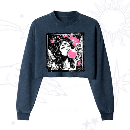 Purplehecate Grunge Angel with Bubblegum Cropped Washed Sweatshirt