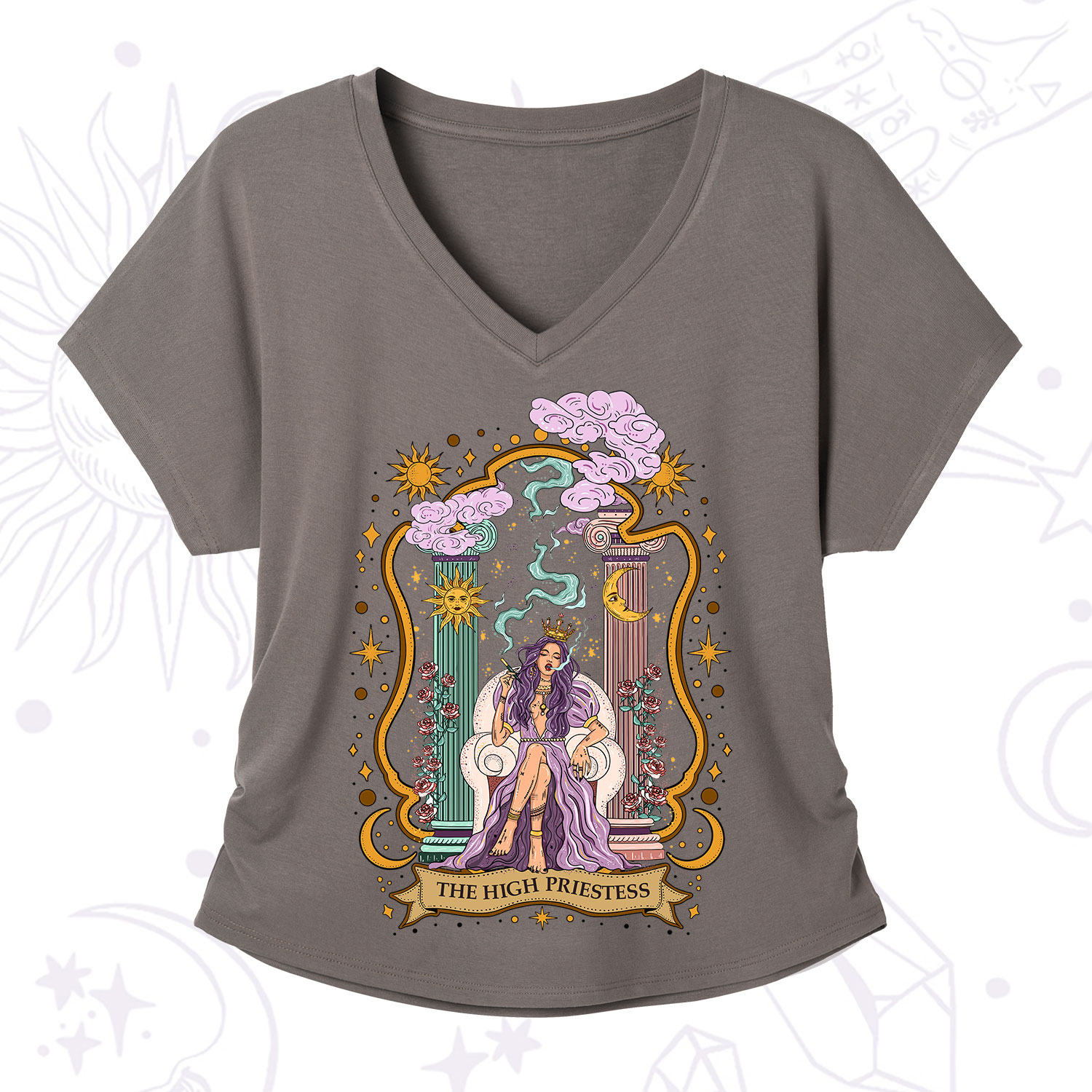 Purplehecate The High Priestess Goddess V-Neck T-Shirt