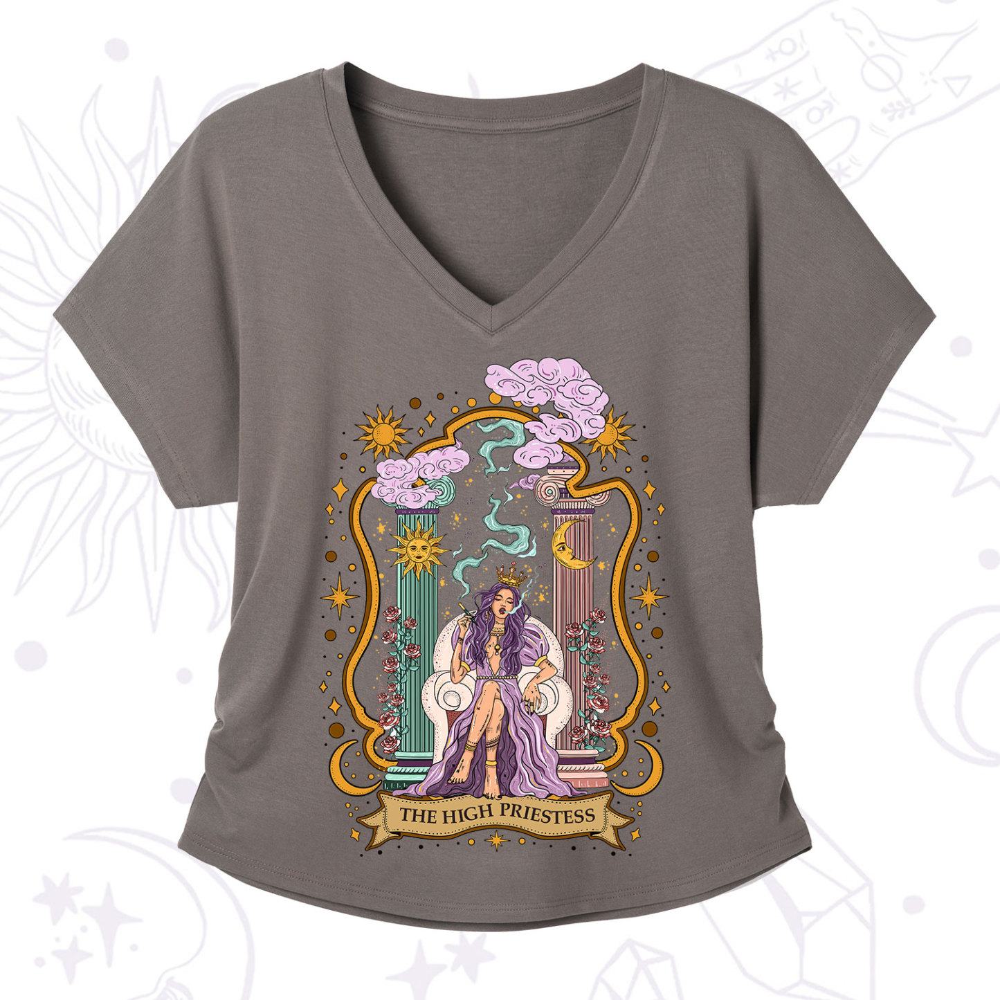 Purplehecate The High Priestess Goddess V-Neck T-Shirt