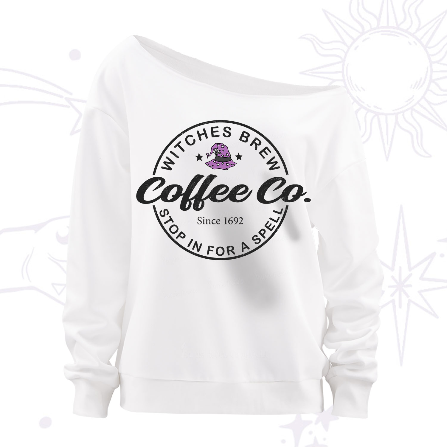 Purplehecate Witches Brew Coffee Co Off The Shoulder Sweatshirt