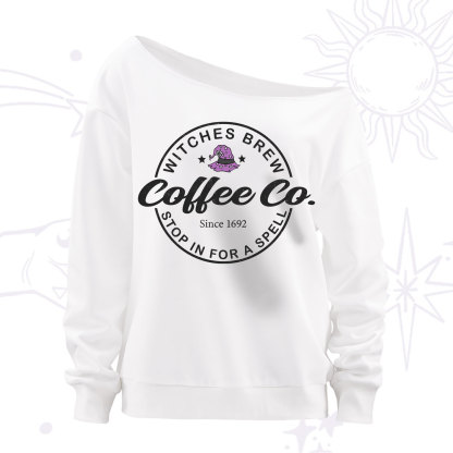 Purplehecate Witches Brew Coffee Co Off The Shoulder Sweatshirt
