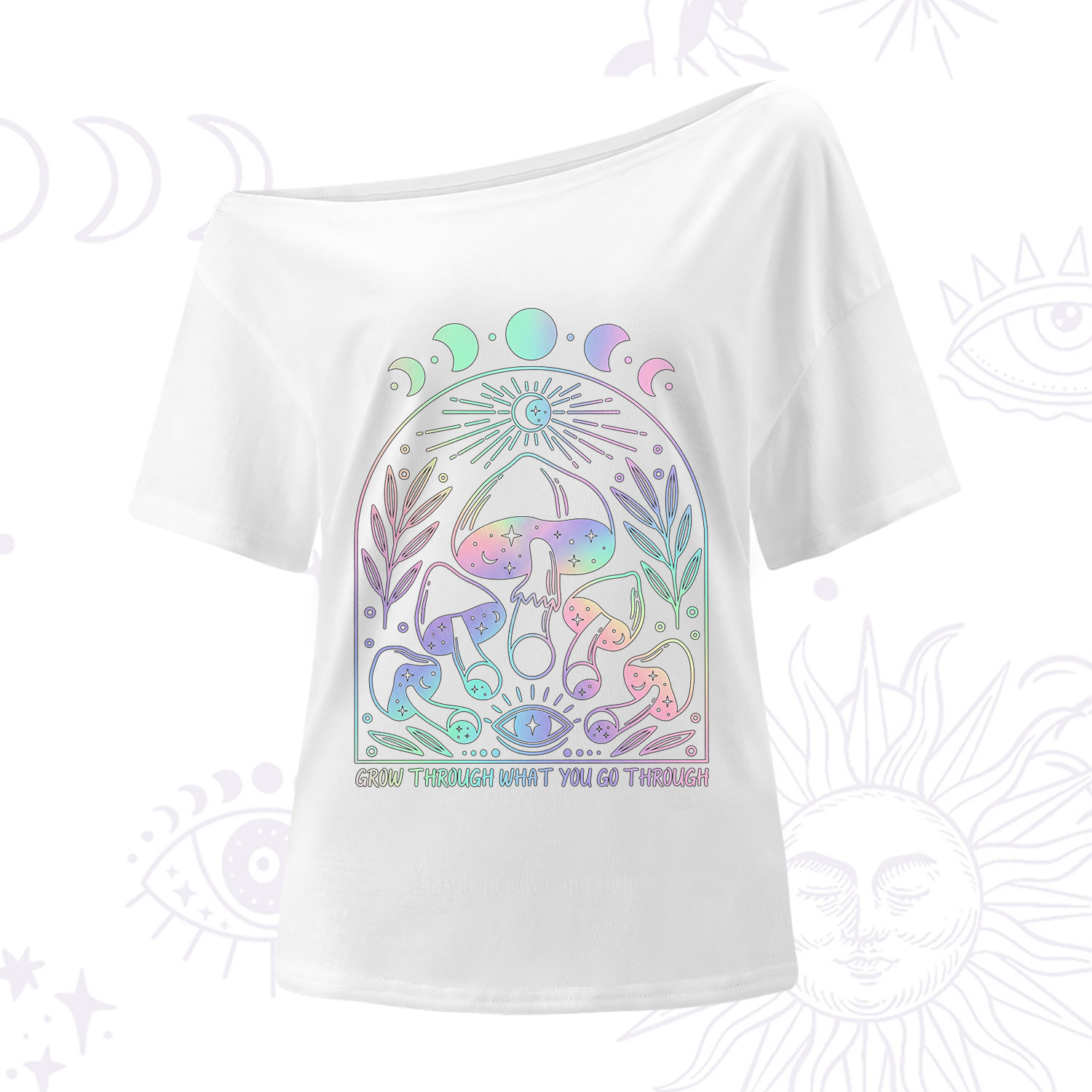 Purplehecate Moon Phases Mushroom One Shoulder T-Shirt