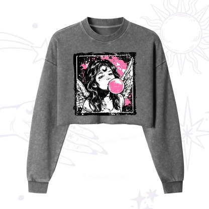 Purplehecate Grunge Angel with Bubblegum Cropped Washed Sweatshirt