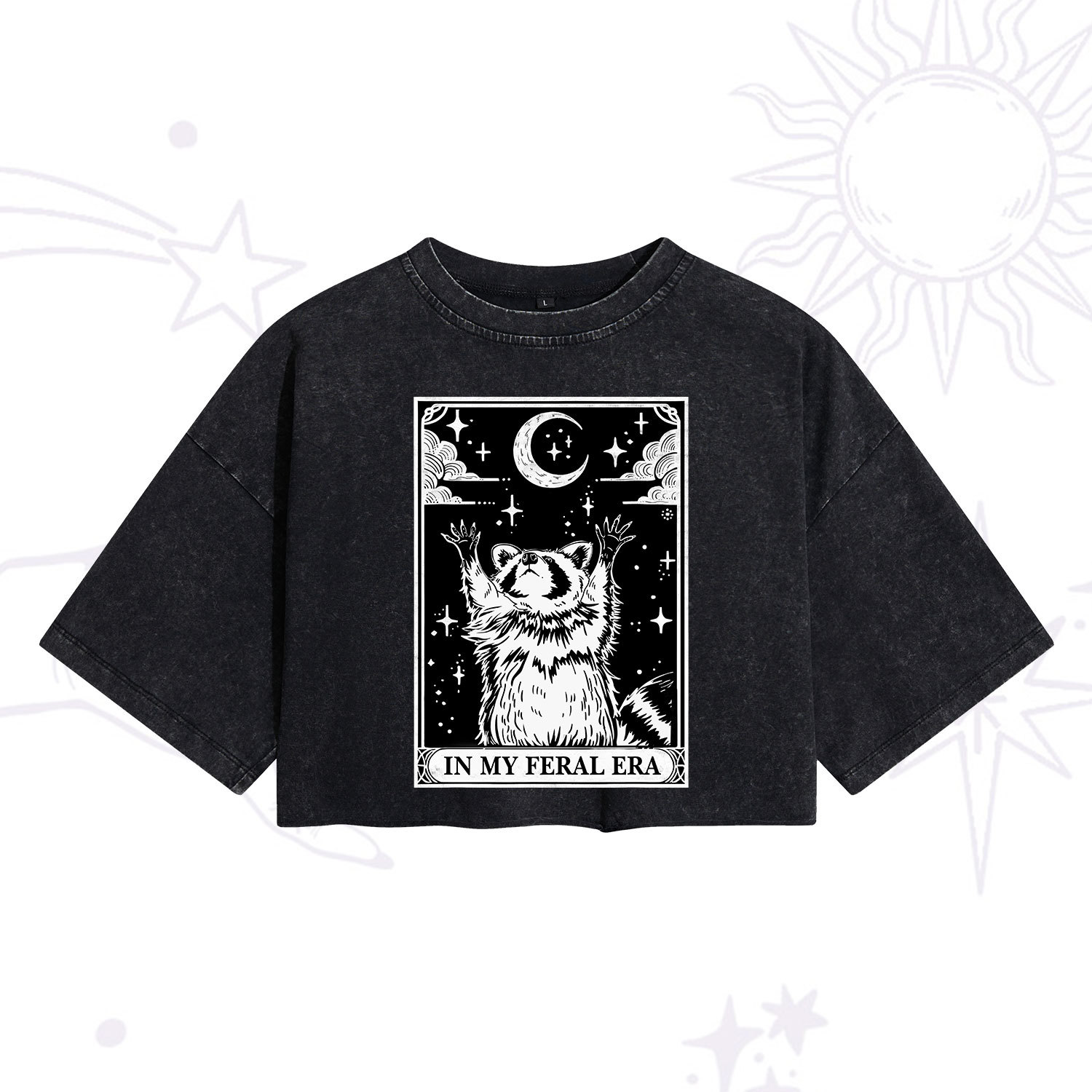 Purplehecate The In My Feral Era Oracle Card Washed Cropped T-Shirt