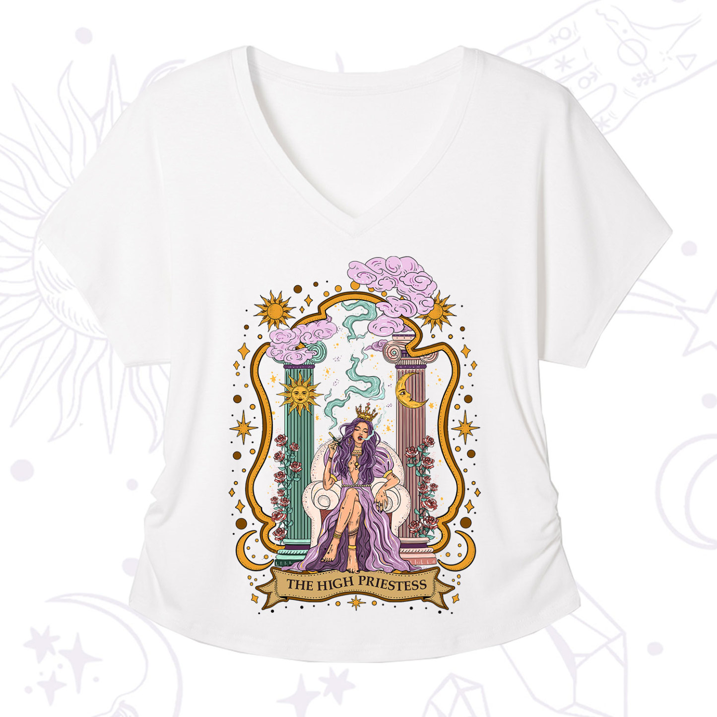Purplehecate The High Priestess Goddess V-Neck T-Shirt