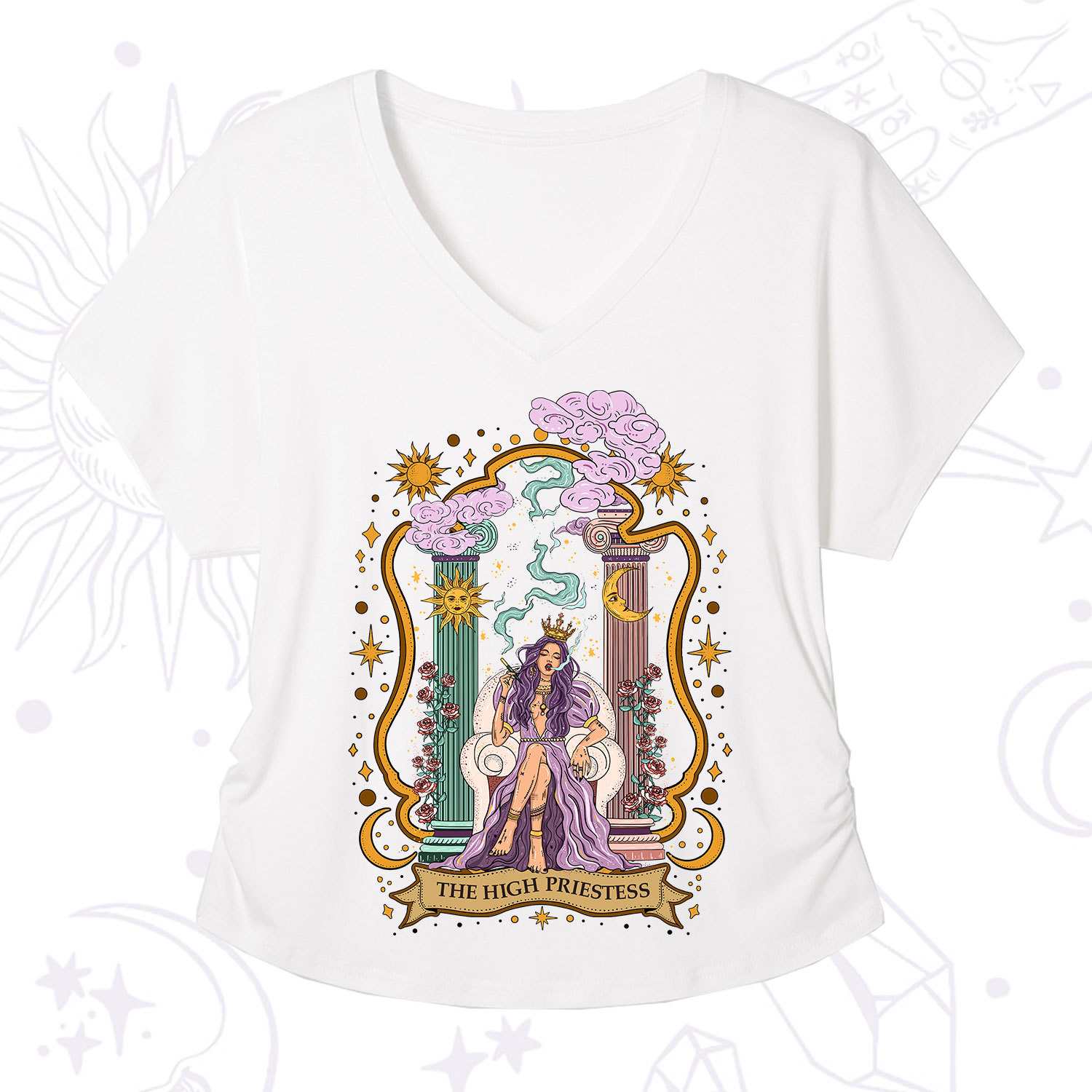 Purplehecate The High Priestess Goddess V-Neck T-Shirt