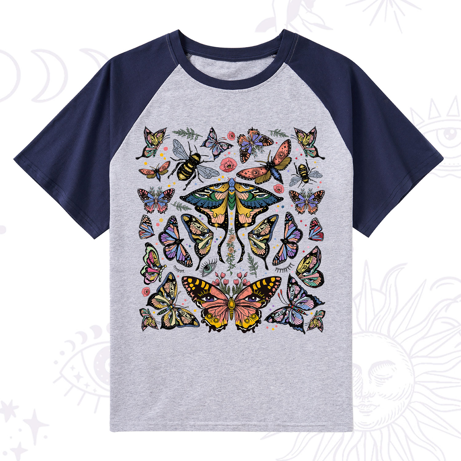 Purplehecate Mystical Butterfly & Moth Raglan Short Sleeve T‑Shirt
