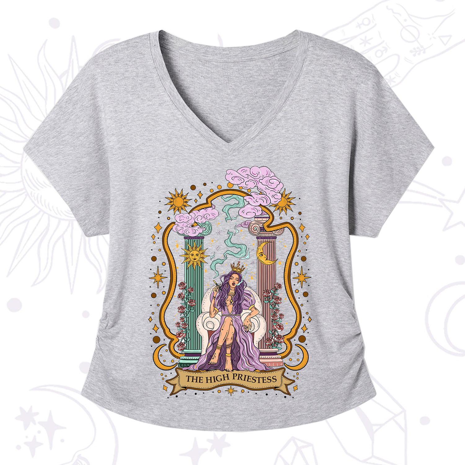 Purplehecate The High Priestess Goddess V-Neck T-Shirt