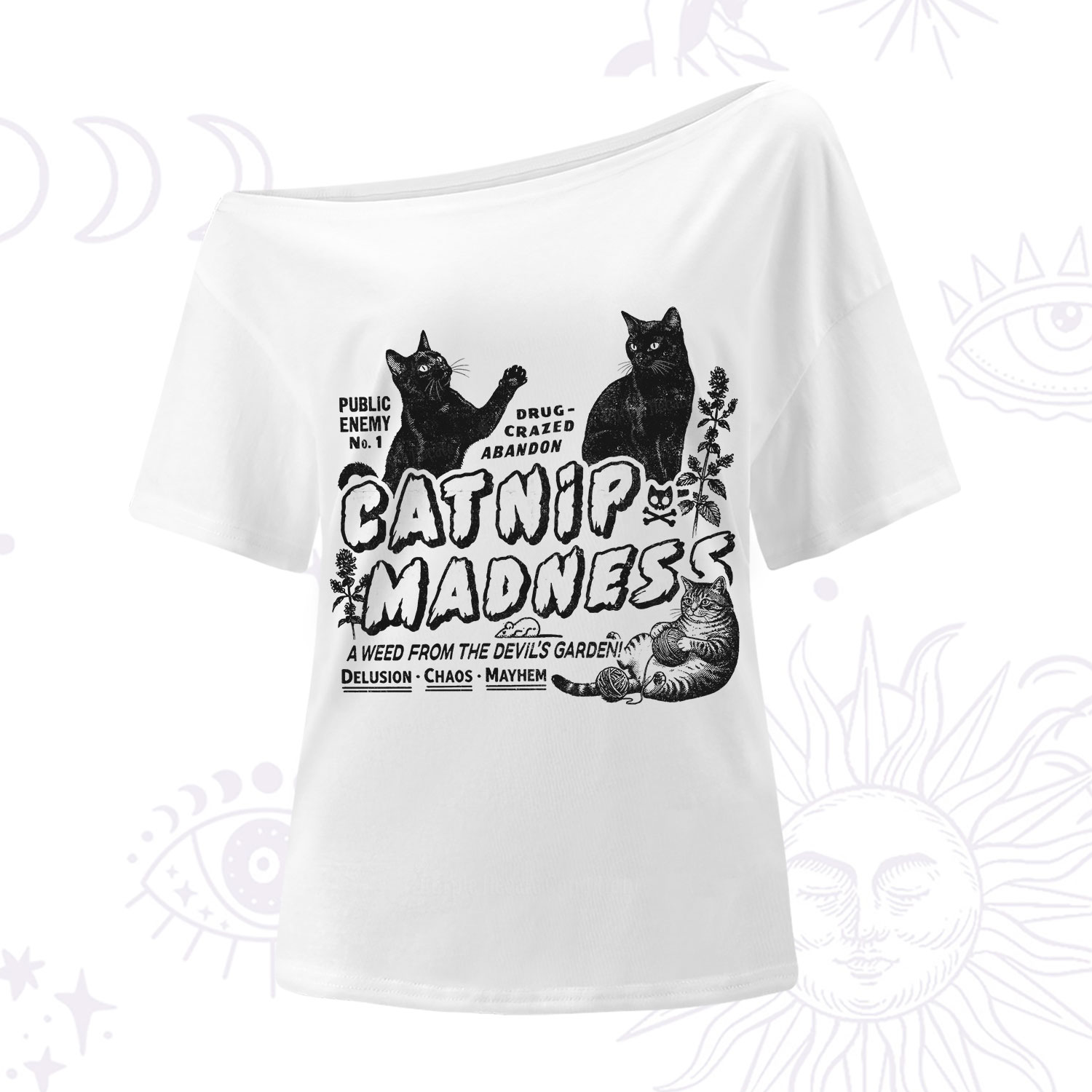 Purplehecate Catnip?Madness Cute?Cat One Shoulder T-Shirt