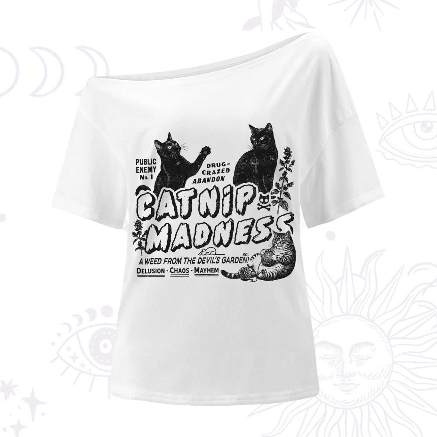 Purplehecate Catnip?Madness Cute?Cat One Shoulder T-Shirt