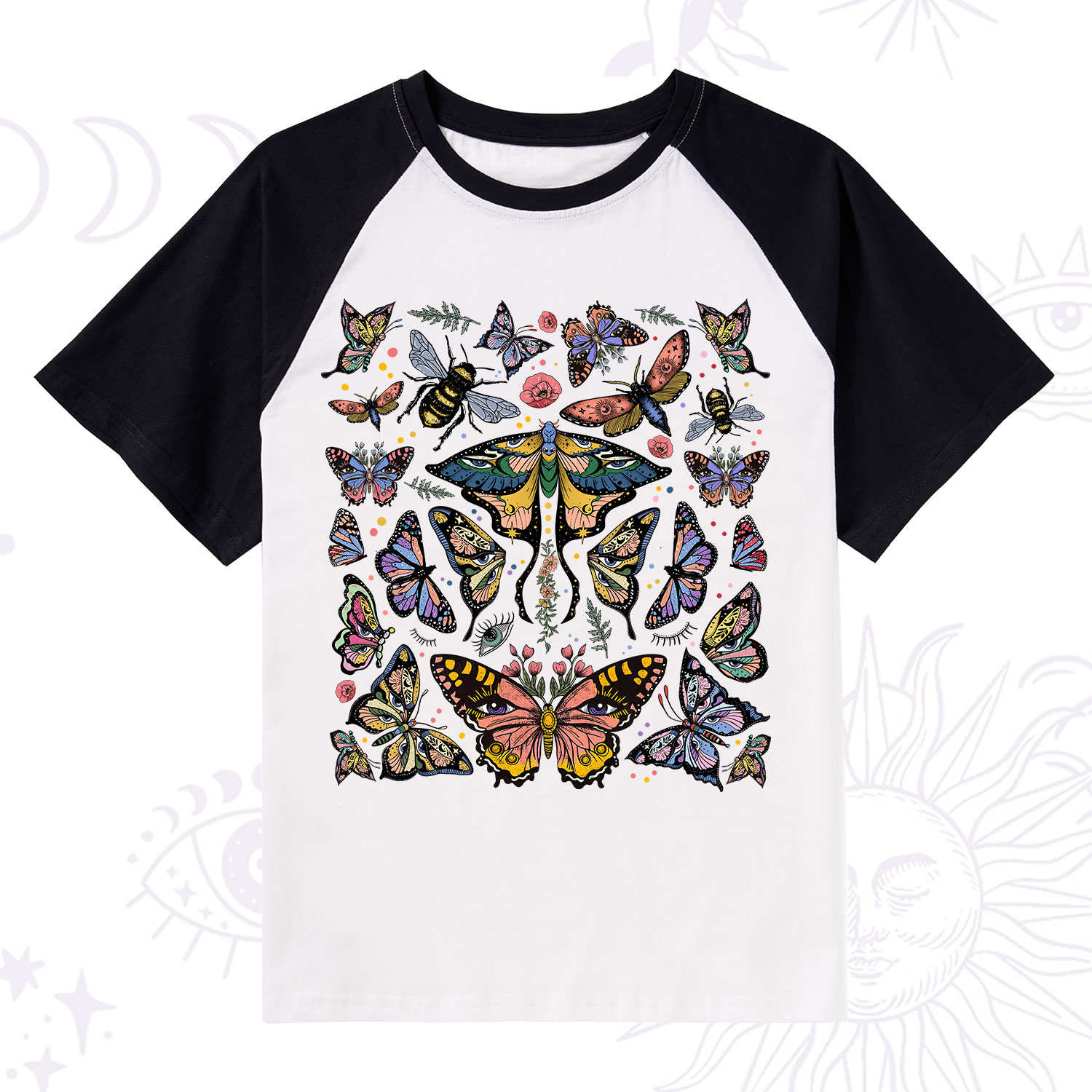 Purplehecate Mystical Butterfly & Moth Raglan Short Sleeve T‑Shirt