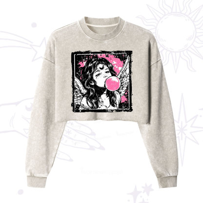 Purplehecate Grunge Angel with Bubblegum Cropped Washed Sweatshirt