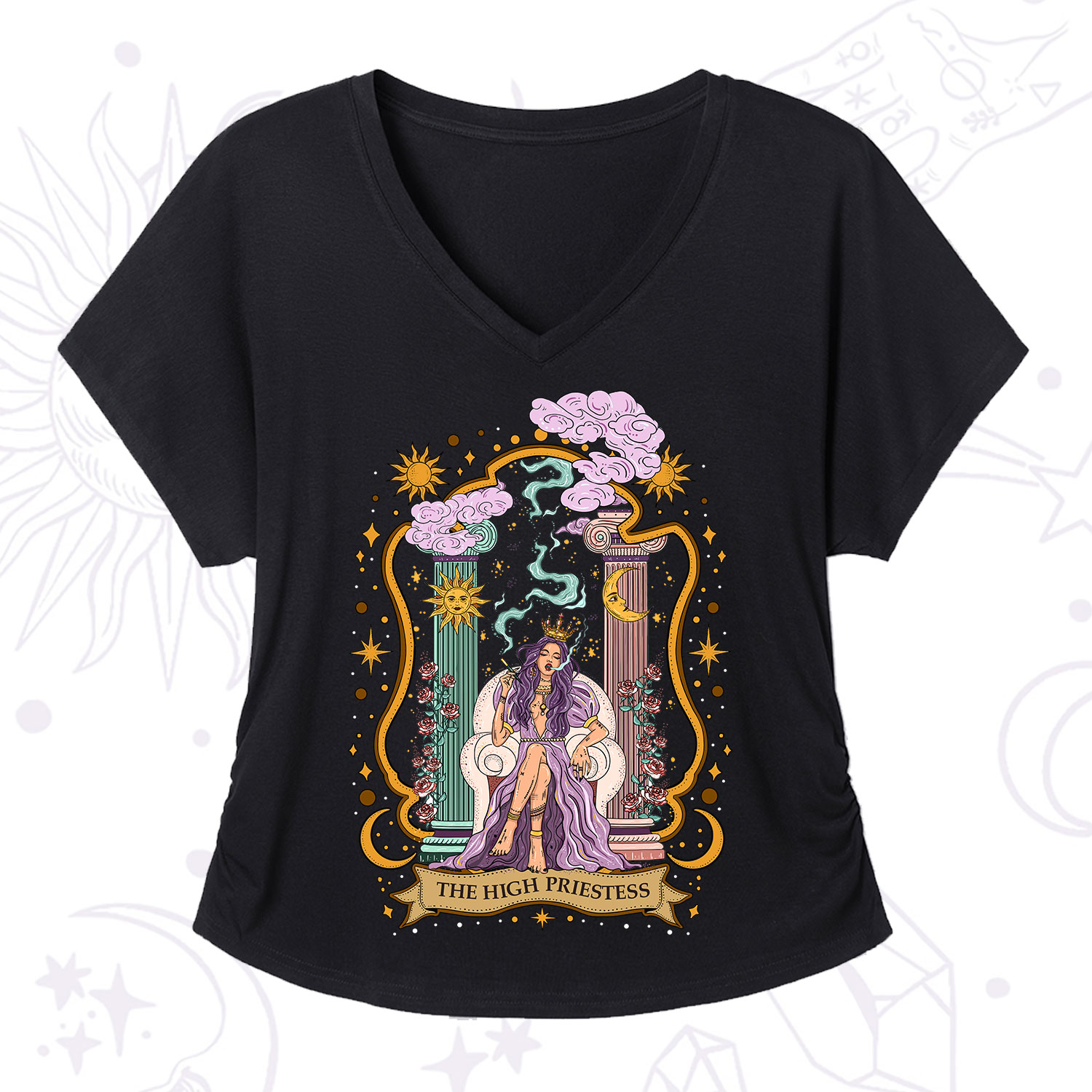 Purplehecate The High Priestess Goddess V-Neck T-Shirt