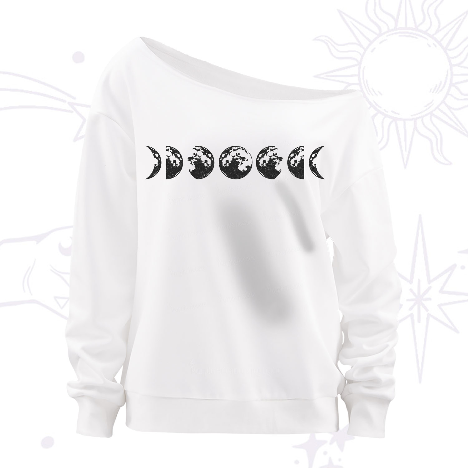 Purplehecate Moon Phases Off The Shoulder Sweatshirt