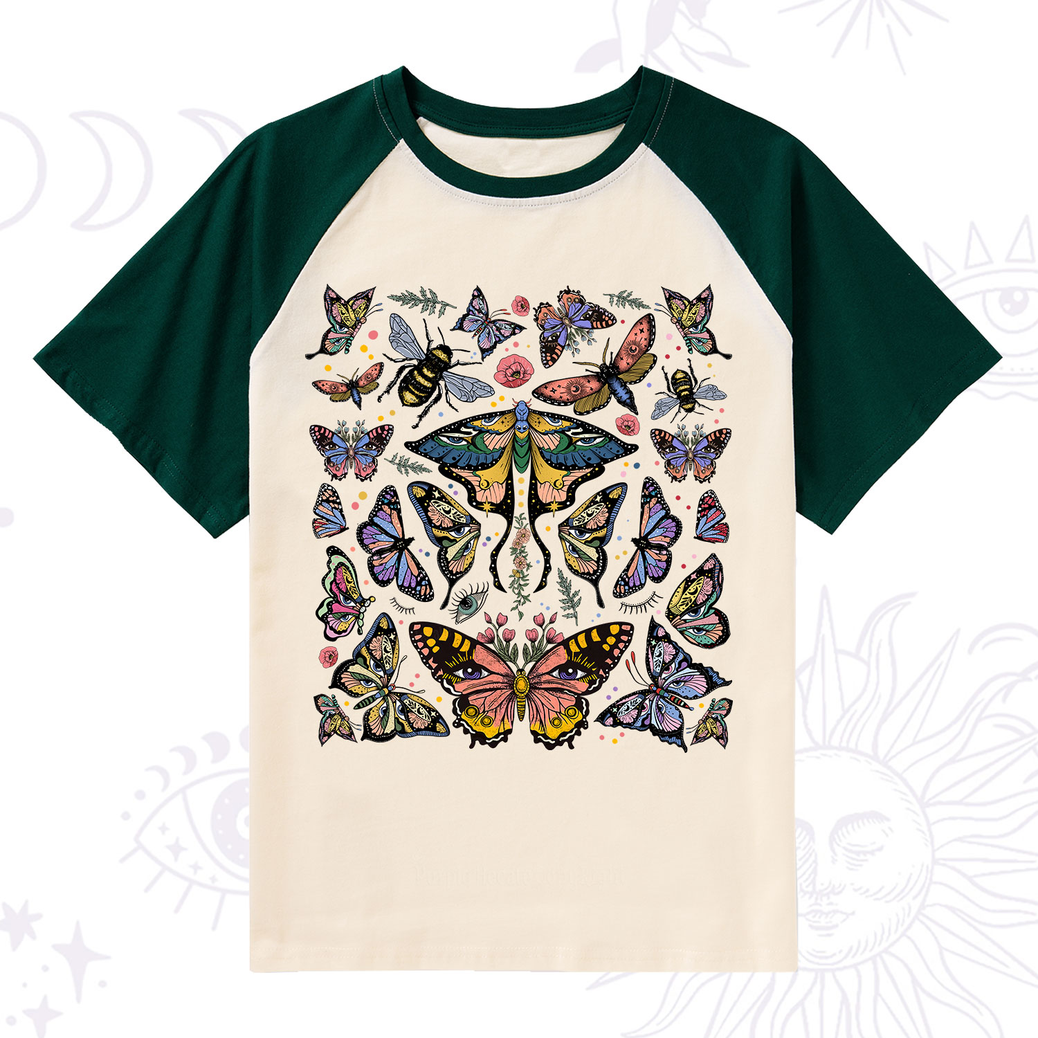 Purplehecate Mystical Butterfly & Moth Raglan Short Sleeve T‑Shirt