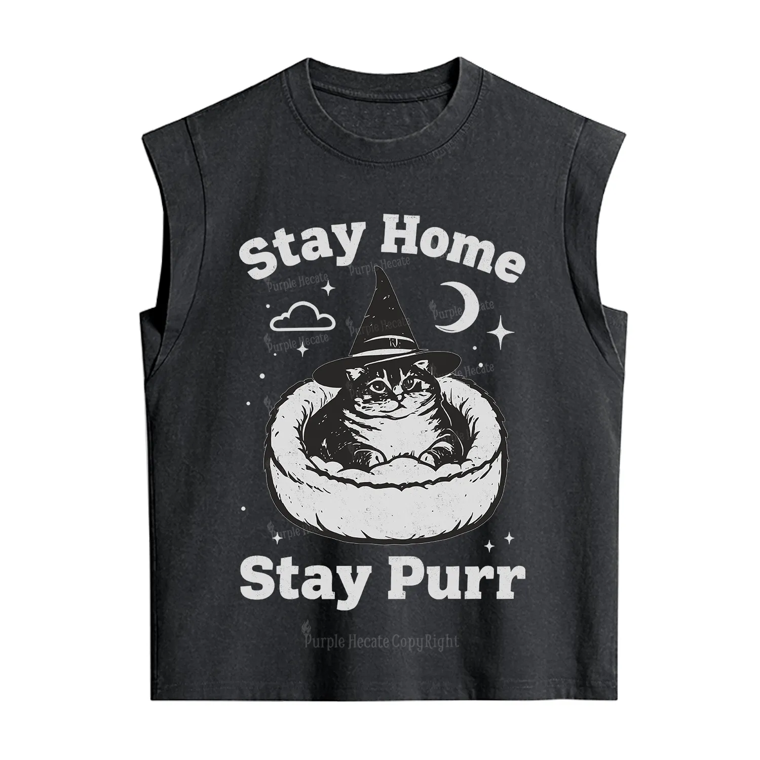Purplehecate Stay Home Stay Purr Witch Cat Vintage Washed Tank