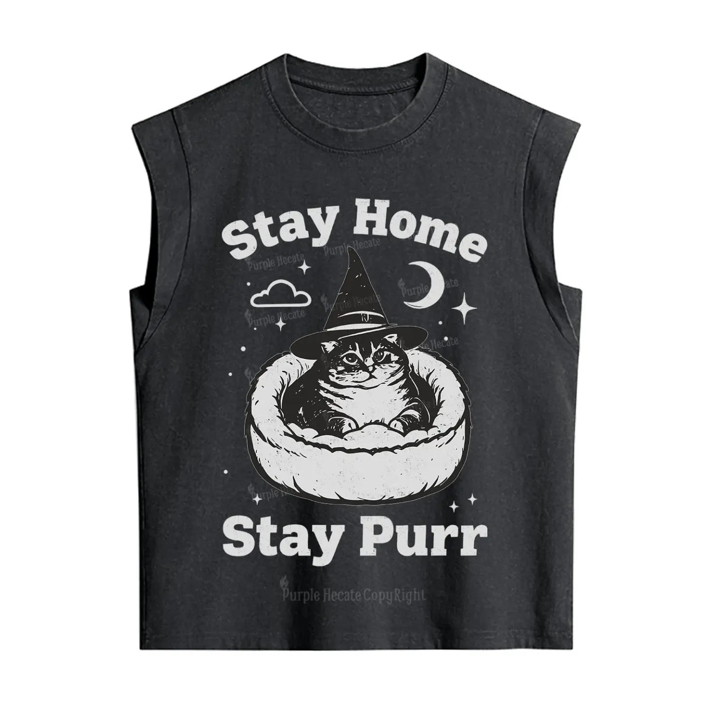 Purplehecate Stay Home Stay Purr Witch Cat Vintage Washed Tank