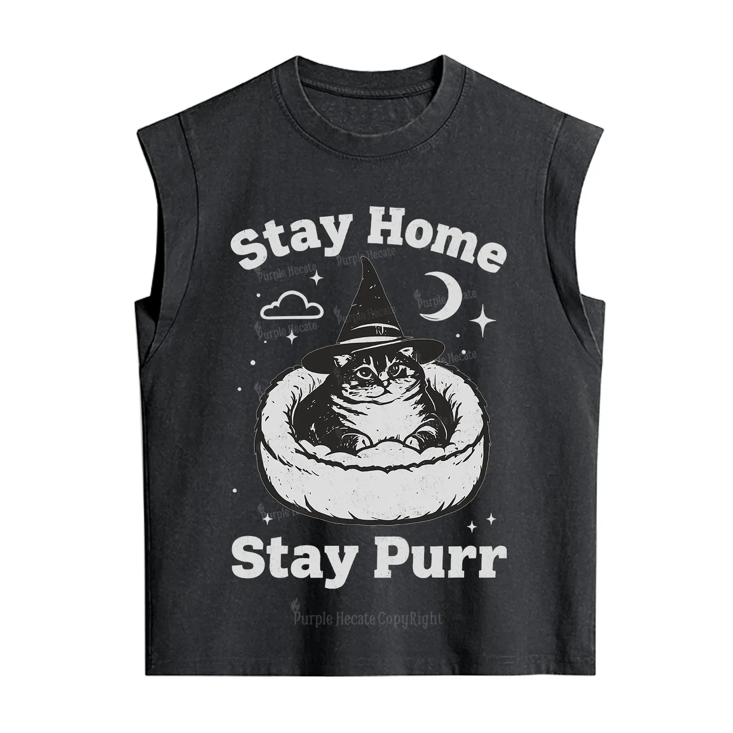 Purplehecate Stay Home Stay Purr Witch Cat Vintage Washed Tank