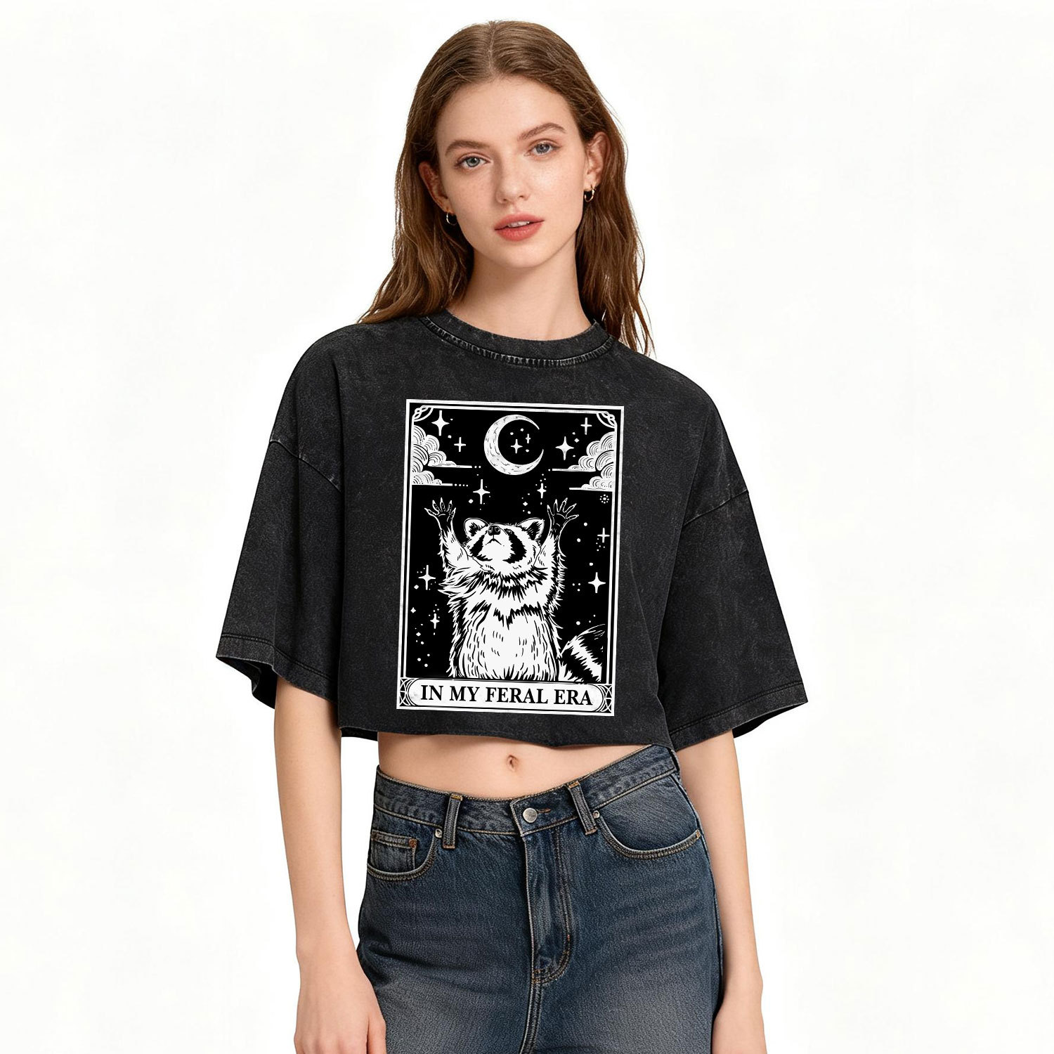 Purplehecate The In My Feral Era Oracle Card Washed Cropped T-Shirt