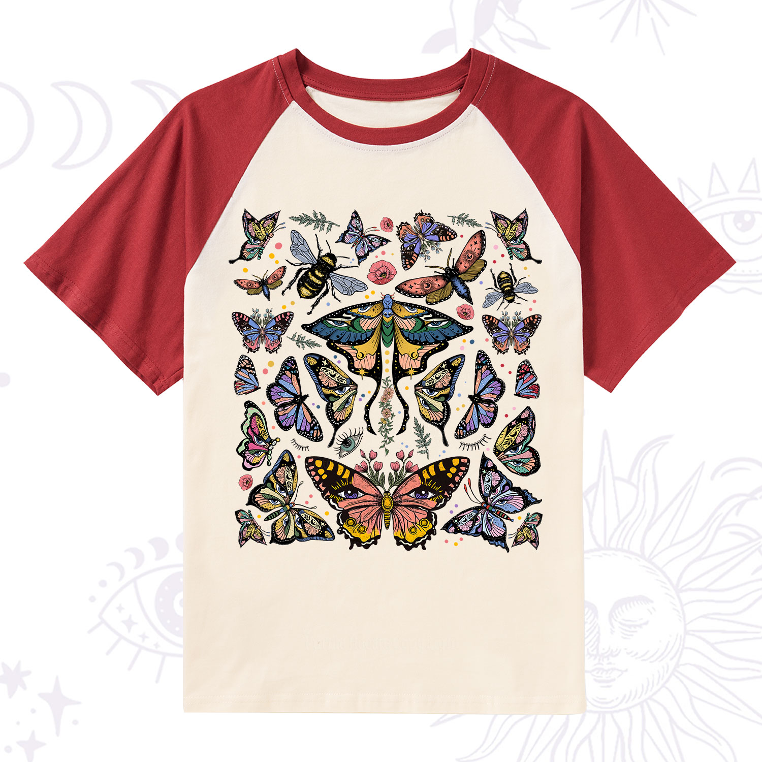 Purplehecate Mystical Butterfly & Moth Raglan Short Sleeve T‑Shirt