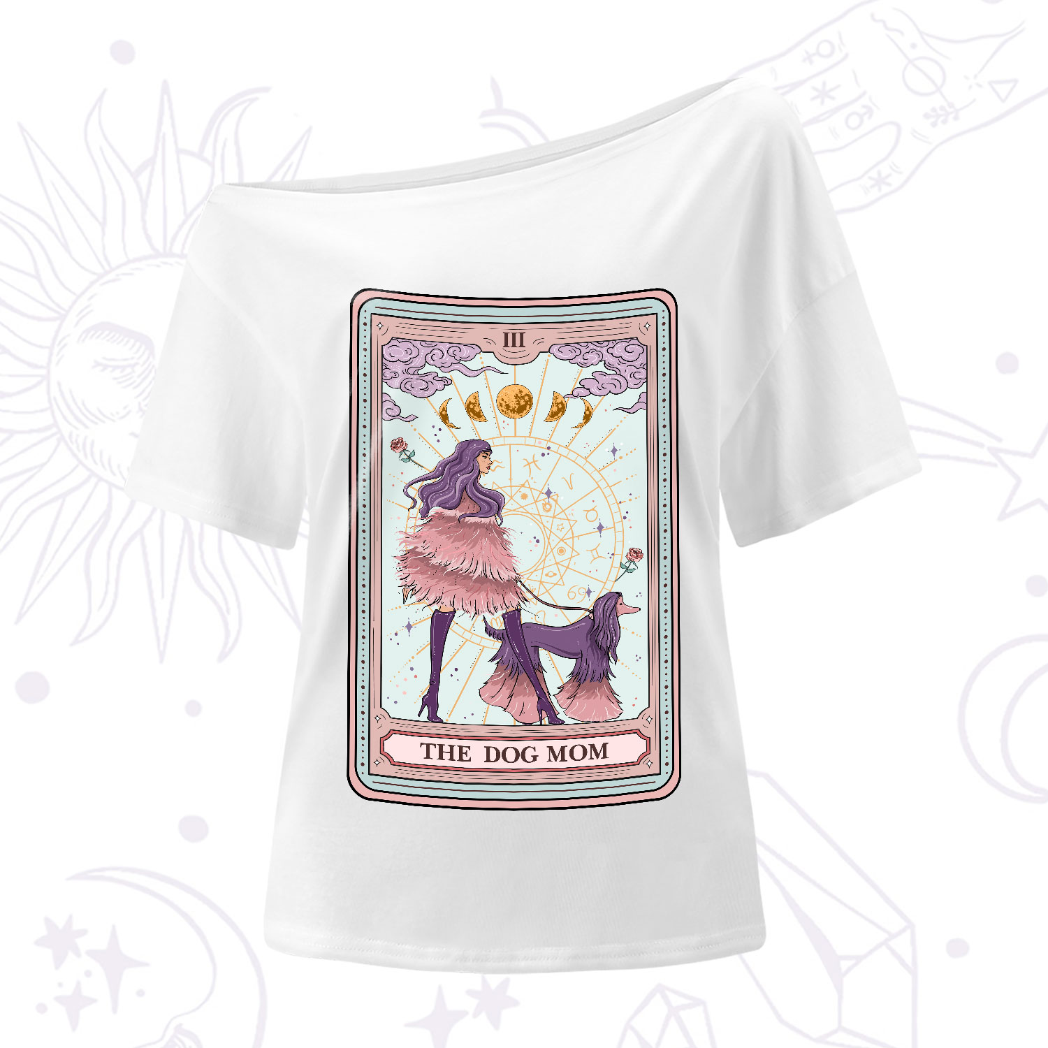 Purplehecate The Fashionable Dog Mom Tarot Card One-Shoulder T-Shirt