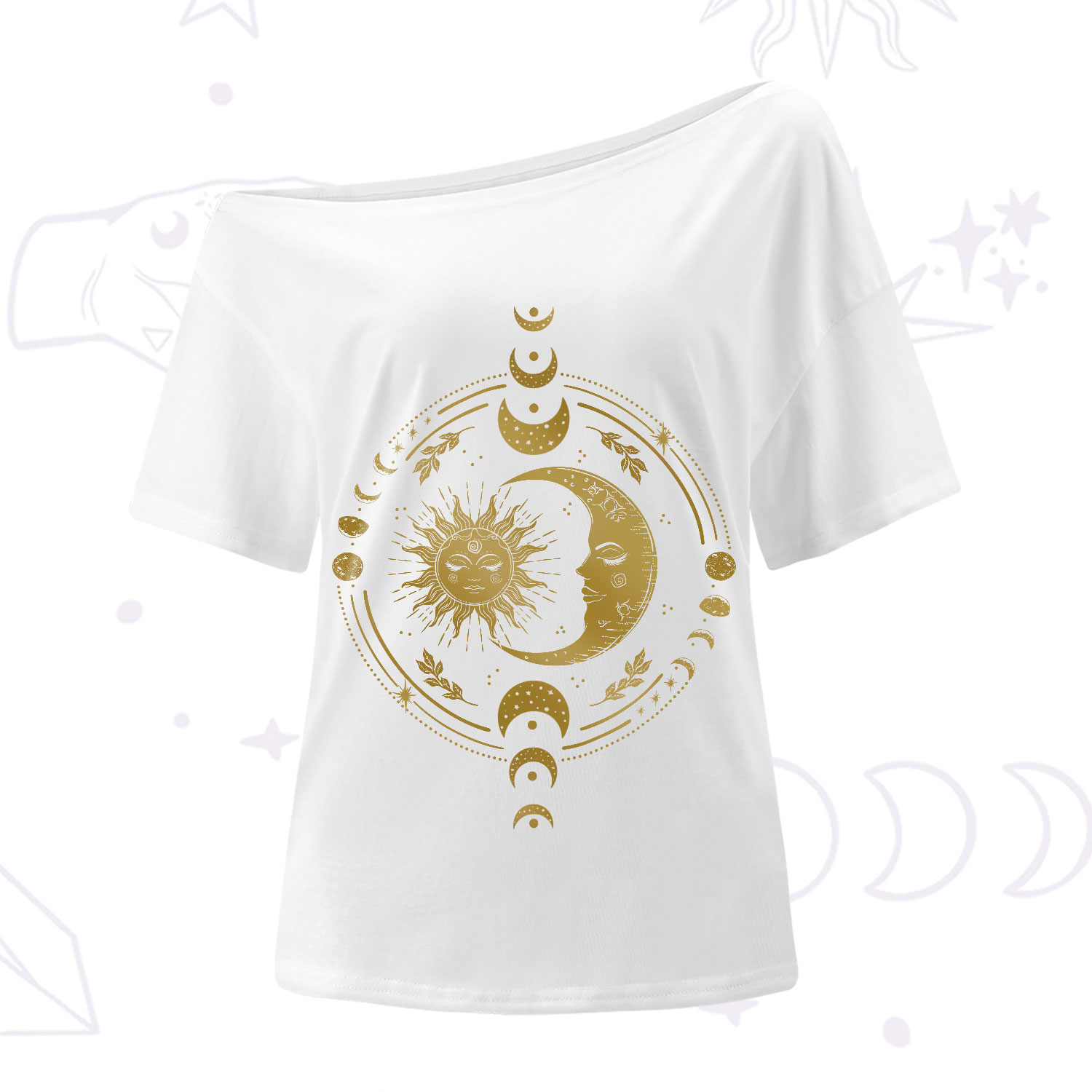 Purplehecate Celestial Sun and Moon One-Shoulder T-Shirt