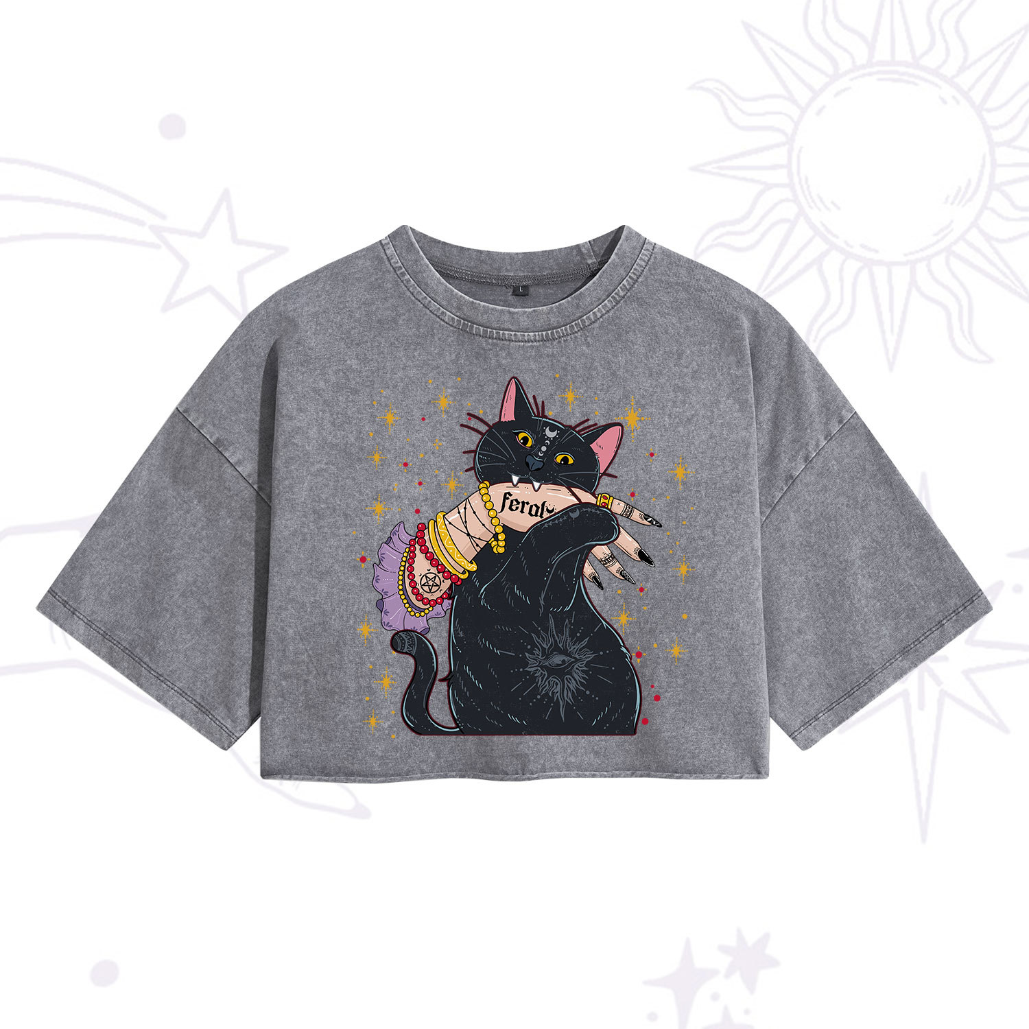 Purplehecate Feral Cat Washed Cropped T-Shirt