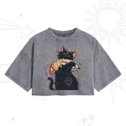 Purplehecate Feral Cat Washed Cropped T-Shirt