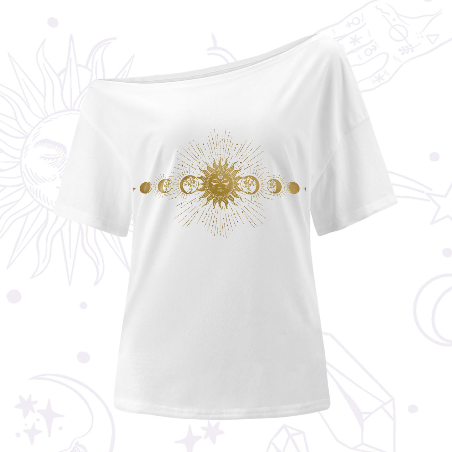 Purplehecate Mystical Moon And Sun One-Shoulder T-Shirt