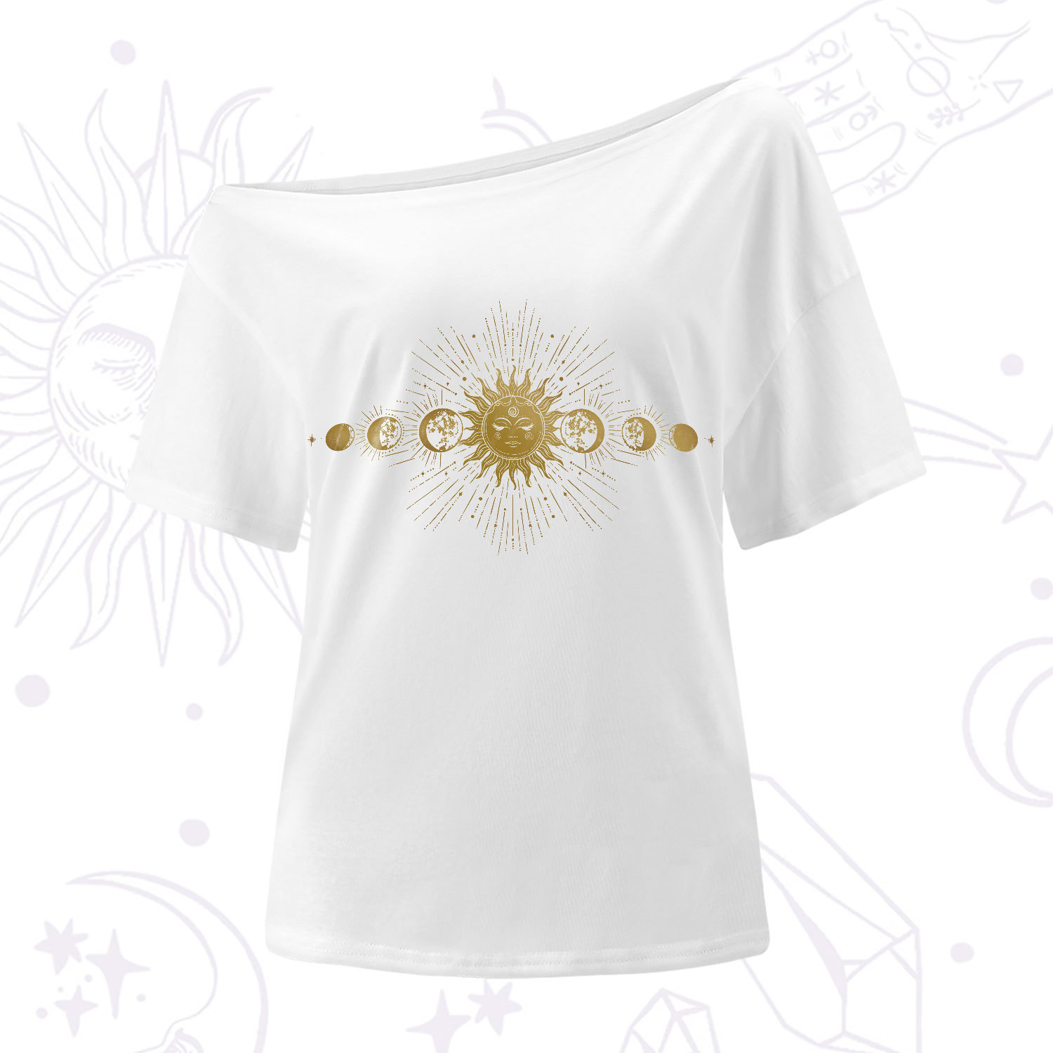 Purplehecate Mystical Moon And Sun One-Shoulder T-Shirt