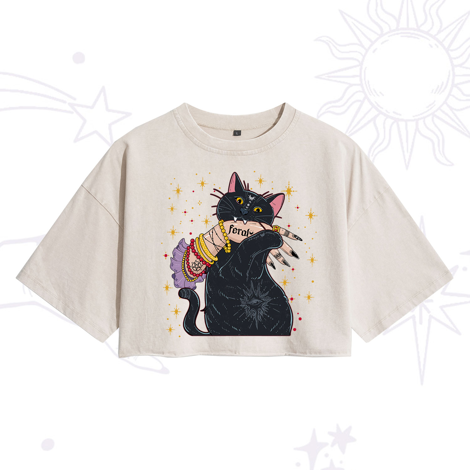 Purplehecate Feral Cat Washed Cropped T-Shirt