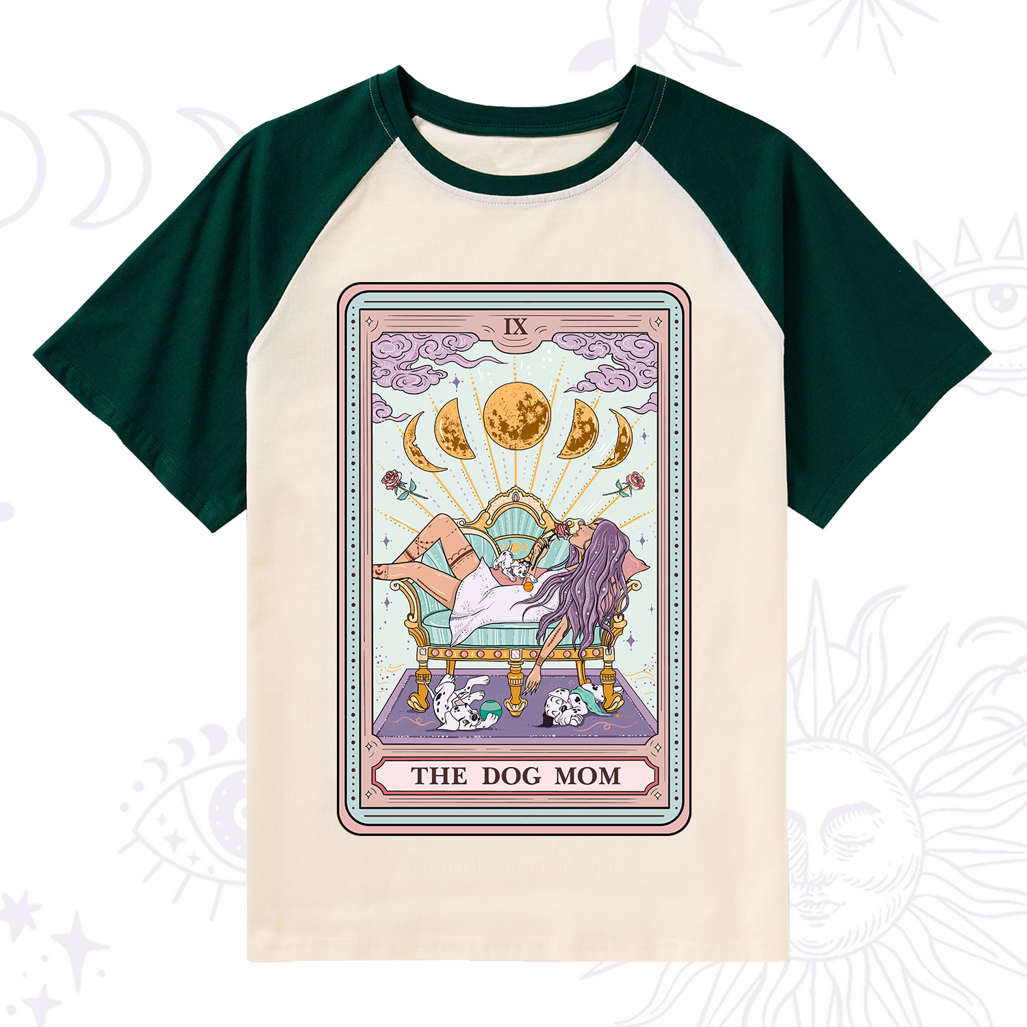 Purplehecate The Dog Mom Tarot Raglan Short Sleeve T‑Shirt