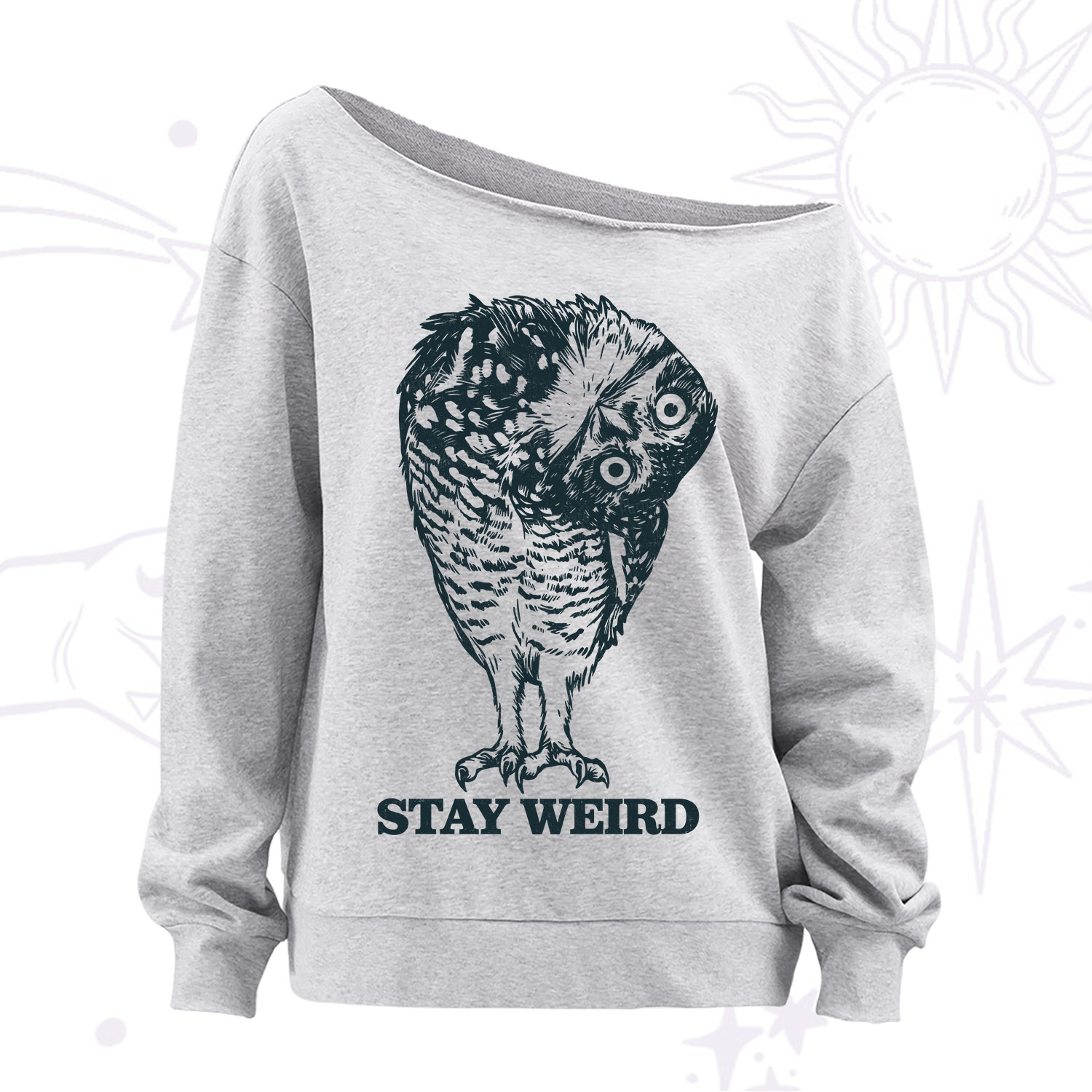 Purplehecate Stay Weird Innocent Owl Off The Shoulder Sweatshirt