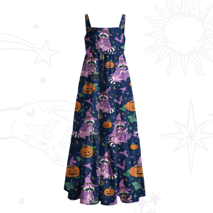 Purplehecate Halloween Raccoon Witch Moon Wide Straps Maxi Dress