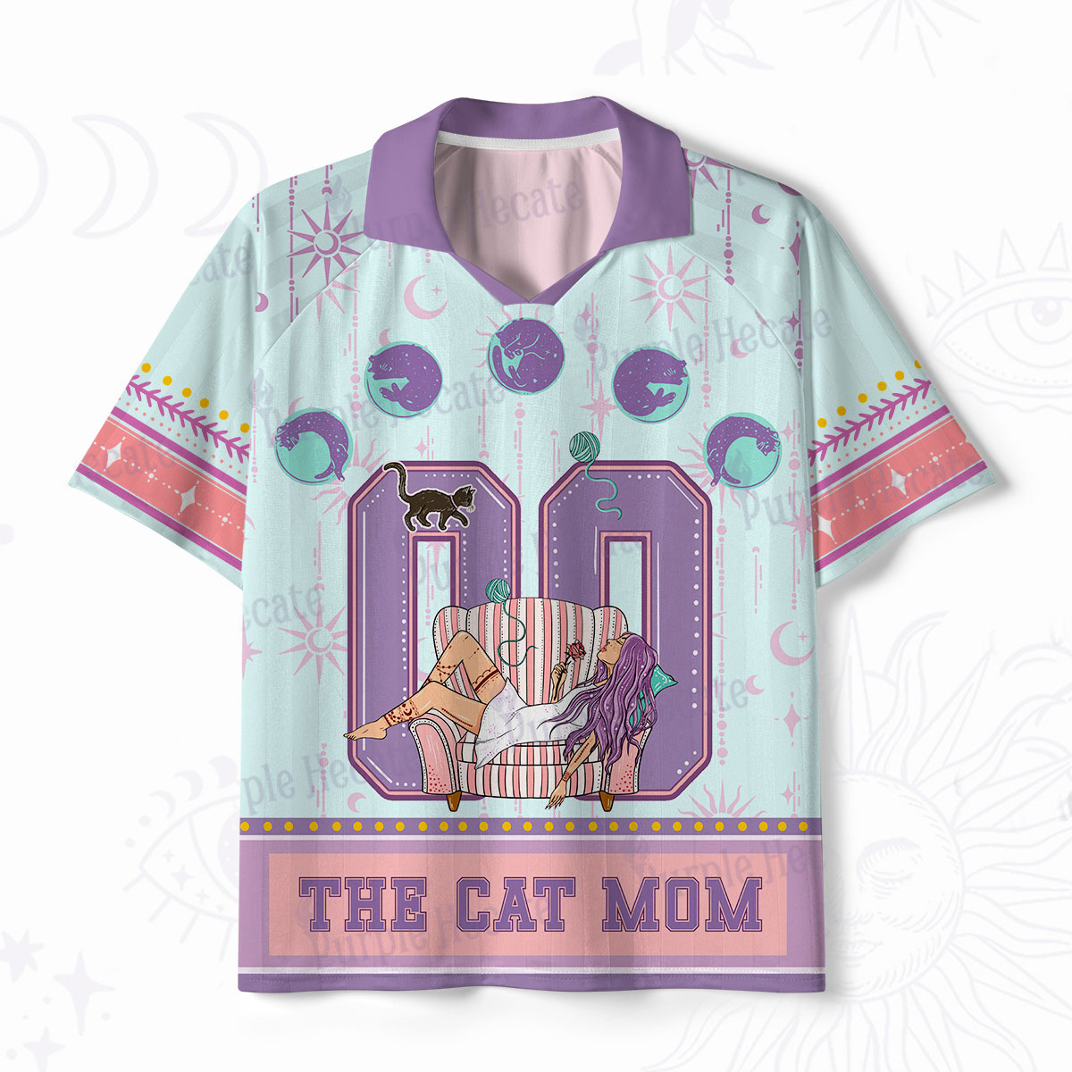 Purplehecate The Cat Mom Polo Collar Unisex Jersey