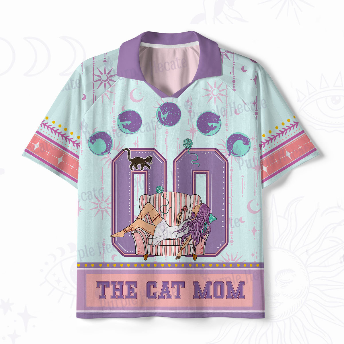 Purplehecate The Cat Mom Polo Collar Unisex Jersey