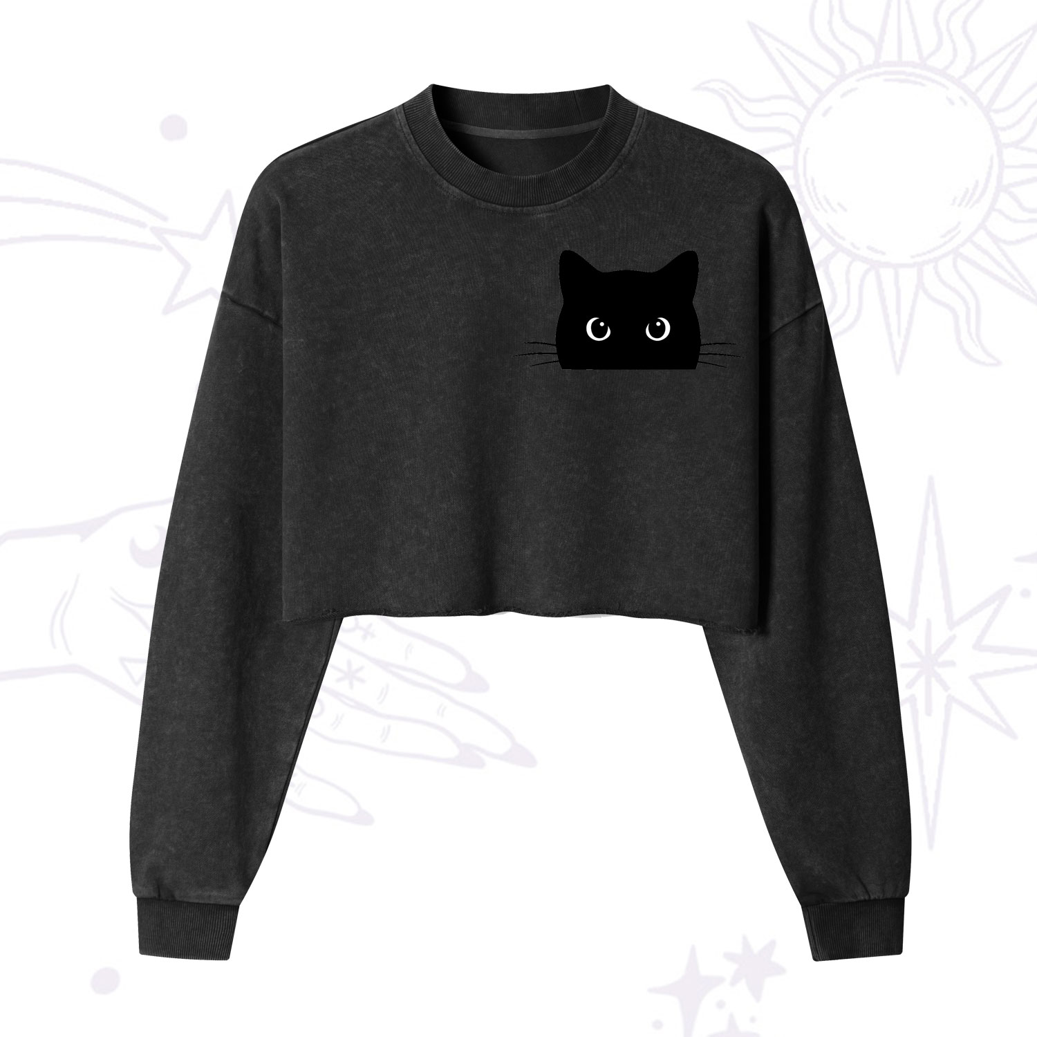 Purplehecate Black Cat Cropped Washed Sweatshirt