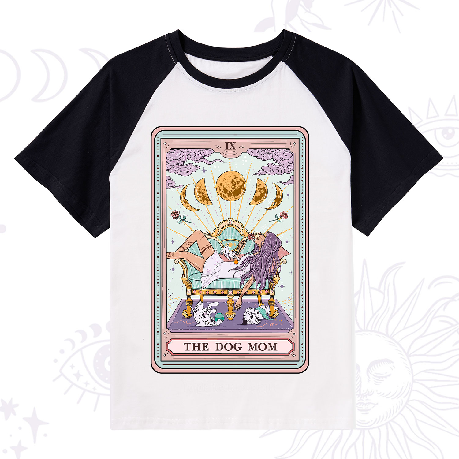 Purplehecate The Dog Mom Tarot Raglan Short Sleeve T‑Shirt